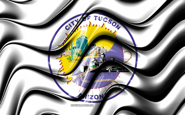 Tucson drapeau, 4k, les villes des &#201;tats-unis, Arizona, art 3D, Indicateur de Tucson, &#233;tats-unis, la Ville de Tucson, les villes am&#233;ricaines, Tucson 3D drapeau, villes des &#233;tats-unis, Tucson