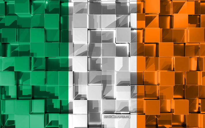 Flag of Ireland, 3d flag, 3d cubes texture, Flags of European countries, Ireland 3d flag, 3d art, Ireland, Europe, 3d texture