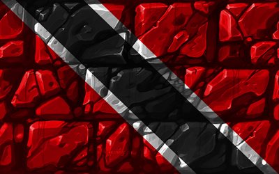 Trinidad and Tobago flag, brickwall, 4k, North American countries, national symbols, Flag of Trinidad and Tobago, creative, Trinidad and Tobago, North America, Trinidad and Tobago 3D flag