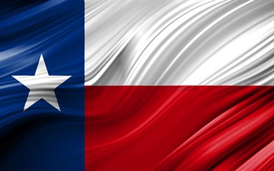 4k, Texas flag, american states, 3D waves, USA, Flag of Texas, United States of America, Texas, administrative districts, Texas 3D flag, States of the United States
