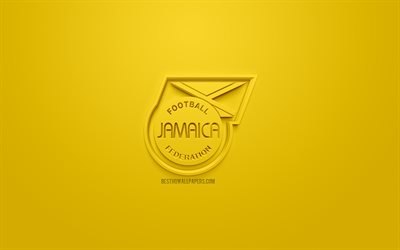 جامايكا الوطني لكرة القدم, الإبداعية شعار 3D, خلفية صفراء, 3d شعار, جامايكا, الكونكاكاف, الفن 3d, كرة القدم, أنيقة شعار 3d