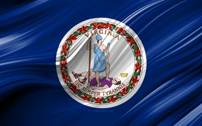 4k, Virginia flag, american states, 3D waves, USA, Flag of Virginia, United States of America, Virginia, administrative districts, Virginia 3D flag, States of the United States