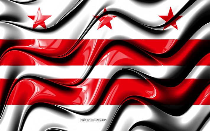 Washington bandeira, 4k, Estados unidos cidades, Washington, Arte 3D, Bandeira de Washington, EUA, Cidade de Washington, cidades da am&#233;rica, Washington 3D bandeira, Cidades dos EUA