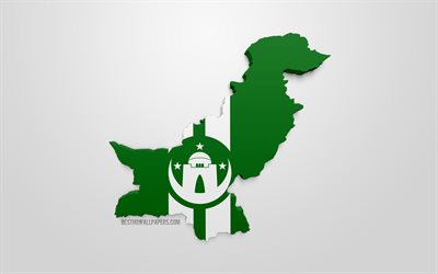 Karachi karta siluett, 3d-flagga i Karachi, 3d-konst, Karachi 3d-flagga, Karachi, Pakistan, Flaggan i Karachi, geografi, Karachi 3d-karta siluett