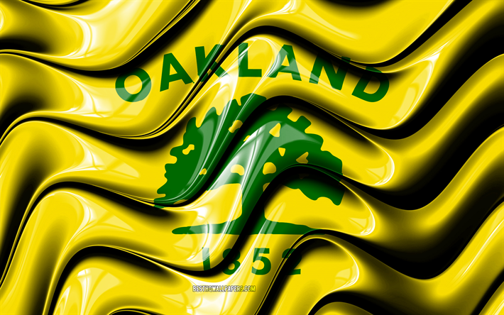 Oakland bandiera, 4k, Stati Uniti d&#39;america citt&#224;, in California, 3D, arte, Bandiera di Oakland, stati UNITI, Citt&#224; di Oakland, citt&#224; americane, Oakland 3D, bandiera, citt&#224;, Oakland