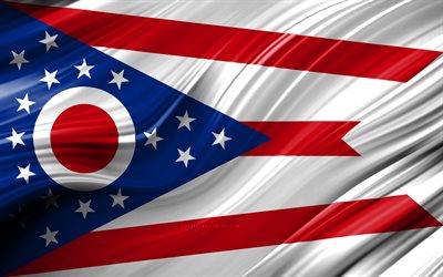 4k, Ohio flagga, usa, 3D-v&#229;gor, USA, Flagga av Ohio, F&#246;renta Staterna, Ohio, administrativa distrikt, Ohio 3D-flagga, Stater i Usa