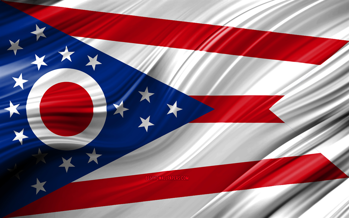 4k, Ohio bandeira, estados americanos, 3D ondas, EUA, Bandeira do estado de Ohio, Estados unidos da Am&#233;rica, Ohio, distritos administrativos, Ohio 3D bandeira, Estados dos estados Unidos