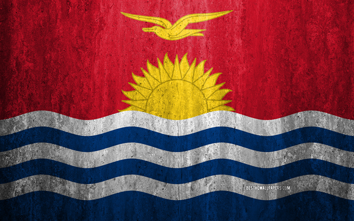 Bandera de Kiribati, 4k, piedra antecedentes, grunge bandera, Ocean&#237;a, Kiribati bandera de grunge de arte, los s&#237;mbolos nacionales, islas salom&#243;n, Kiribati, textura de piedra