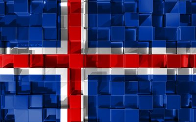 Islannin lippu, 3d-lippu, 3d kuutiot rakenne, Liput Euroopan maiden, Islanti 3d flag, 3d art, Islanti, Euroopassa, 3d-rakenne