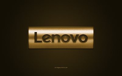 Lenovo, gold glitter logo, wallpaper for Lenovo devices, Lenovo logo, carbon fiber background, creative art, large Lenovo logo