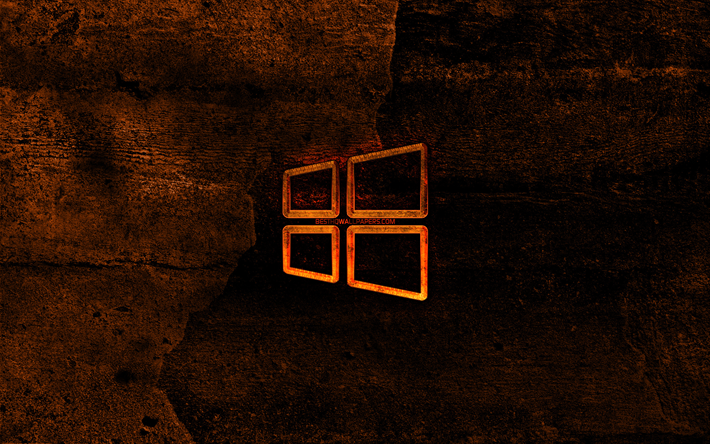 Windows 10 ateşli logo, turuncu taş arka plan, 10, Windows, yaratıcı, Windows 10 logo, marka, Microsoft, Windows 10