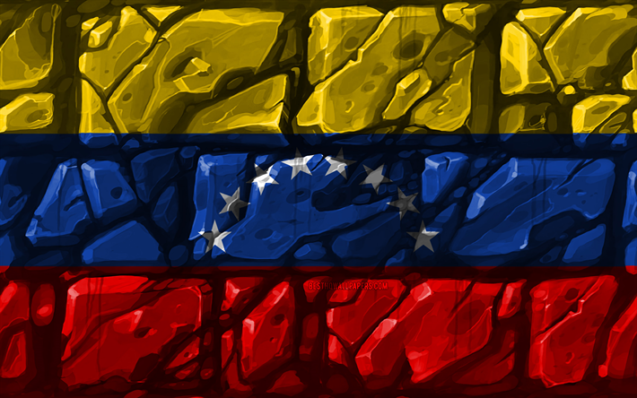 Drapeau v&#233;n&#233;zu&#233;lien, brickwall, 4k, les pays d&#39;Am&#233;rique du Sud, symbole national, le Drapeau du Venezuela, cr&#233;atif, Venezuela, Am&#233;rique du Sud, le Venezuela 3D drapeau