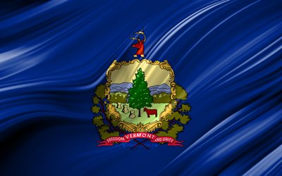 4k, Vermont flagga, usa, 3D-v&#229;gor, USA, Flagga Vermont, F&#246;renta Staterna, Vermont, administrativa distrikt, Vermont 3D-flagga, Stater i Usa