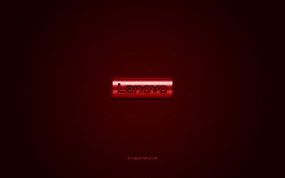 Log&#243;tipo da Lenovo, vermelho brilhante logotipo, A Lenovo emblema de metal, papel de parede para smartphones da Lenovo, vermelho textura de fibra de carbono, Lenovo, marcas, arte criativa