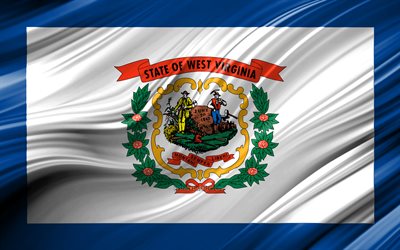 4k, West Virginia flagga, usa, 3D-v&#229;gor, USA, Flagga av West Virginia, F&#246;renta Staterna, West Virginia, administrativa distrikt, West Virginia 3D-flagga, Stater i Usa