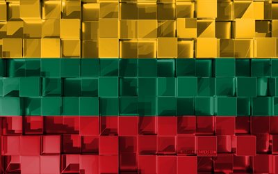 Litauens flagga, 3d-flagga, 3d kuber konsistens, Flaggor f&#246;r Europeiska l&#228;nder, Litauen 3d-flagga, 3d-konst, Litauen, Europa, 3d-textur