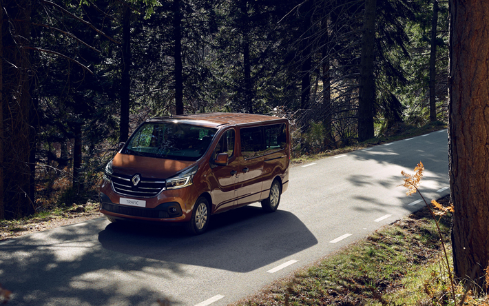 Renault Trafic, 4k, route foresti&#232;re, 2019 voitures, minibus, 2019 Renault Trafic, les voitures fran&#231;aises, Renault
