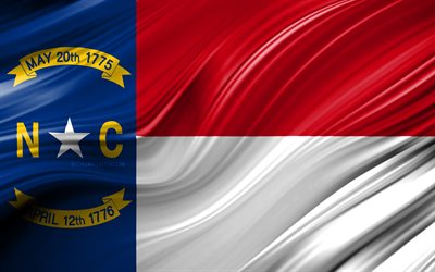 4k, drapeau de la Caroline du Nord, &#233;tats am&#233;ricains, la 3D, les vagues, les etats-unis, le Drapeau de la Caroline du Nord, &#201;tats-unis d&#39;Am&#233;rique, de la Caroline du Nord, circonscriptions administratives, de la Caroline du Nord en 