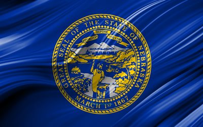4k, Nebraska flag, american states, 3D waves, USA, Flag of Nebraska, United States of America, Nebraska, administrative districts, Nebraska 3D flag, States of the United States