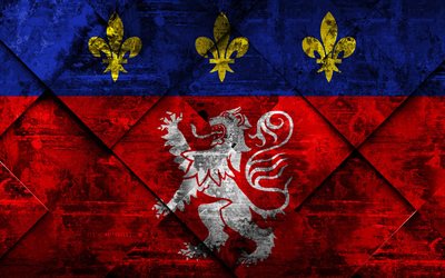 Flag of Lyonnais, 4k, grunge art, rhombus grunge texture, french province, Lyonnais flag, France, french national symbols, Lyonnais, Provinces of France, creative art