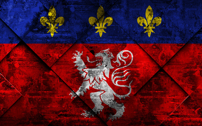 Flagga Lyonnais, 4k, grunge konst, rhombus grunge textur, den franska provinsen, Lyonnais flagga, Frankrike, franska nationella symboler, Lyonnais, Provinserna i Frankrike, kreativ konst