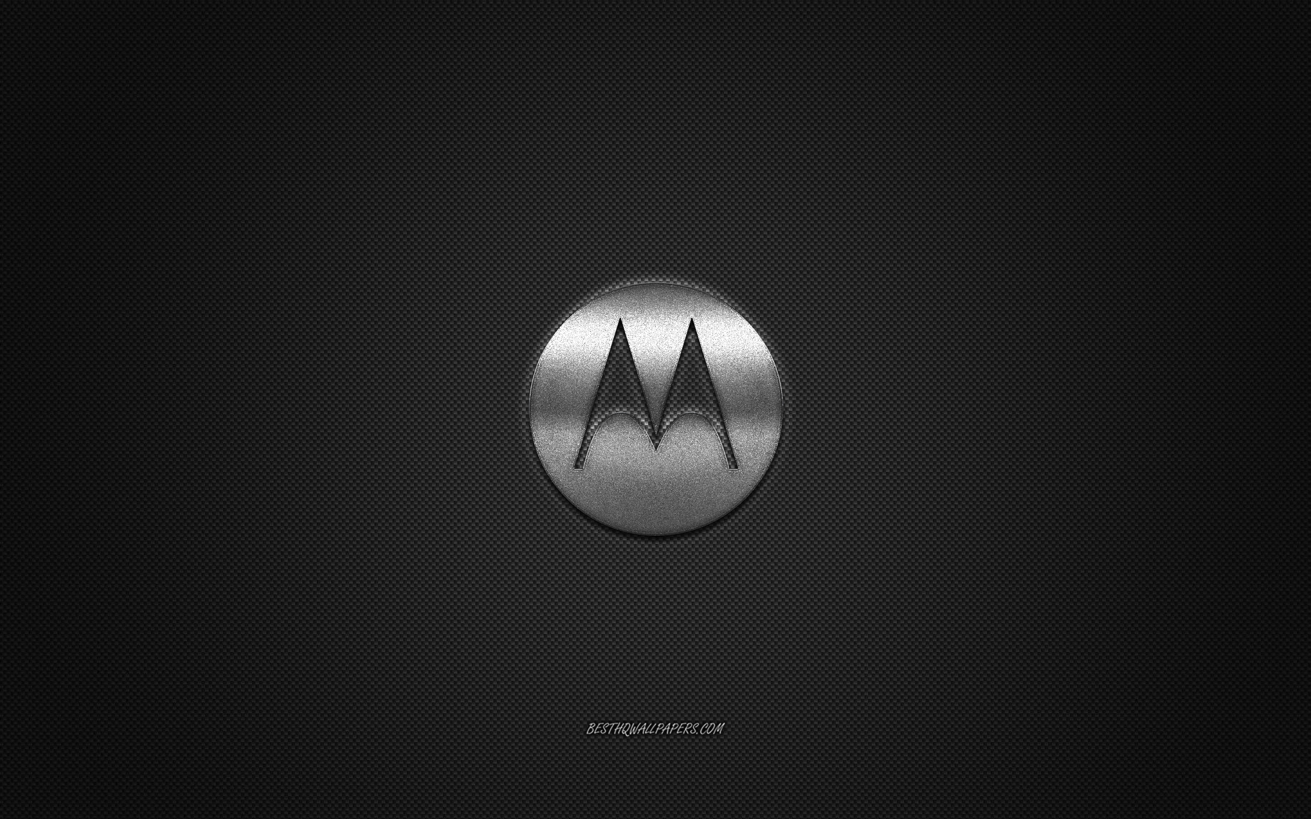 Descargar fondos de pantalla Motorola logotipo, plata brillante logotipo de  Motorola emblema de metal, fondos de pantalla para teléfonos inteligentes  de Motorola, gris textura de fibra de carbono, Motorola, marcas, arte  creativo