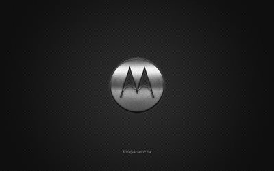 Motorola logotyp, silver gl&#228;nsande logotyp, Motorola metall emblem, tapeter f&#246;r Motorola smartphones, gr&#229; carbon fiber struktur, Motorola, varum&#228;rken, kreativ konst