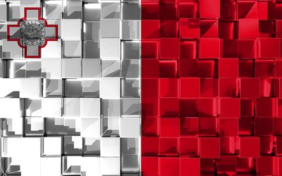 Bandera de Malta, indicador 3d, 3d cubos de textura, las Banderas de los pa&#237;ses Europeos, Malta 3d de la bandera, arte 3d, Malta, Europa, de textura en 3d