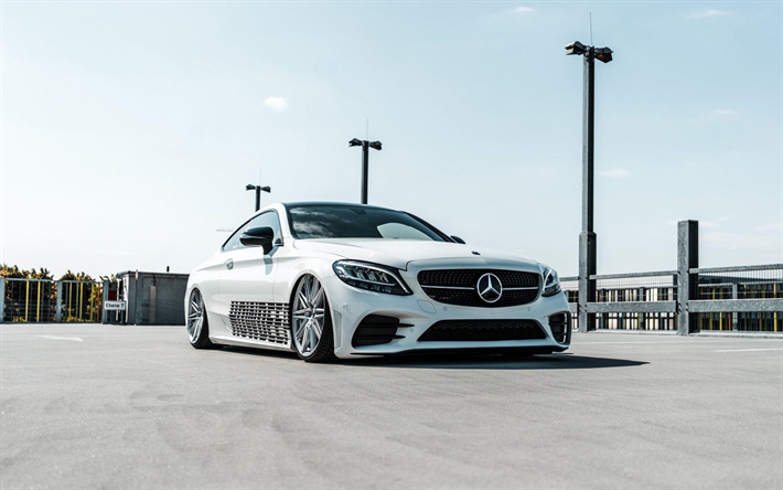 Mercedes-AMG C63 Coupe, tuning, lowrider, 2019 autot, Vossen Py&#246;r&#228;t, CV10, saksan autoja, 2019 Mercedes-AMG C63 Coupe, Mercedes