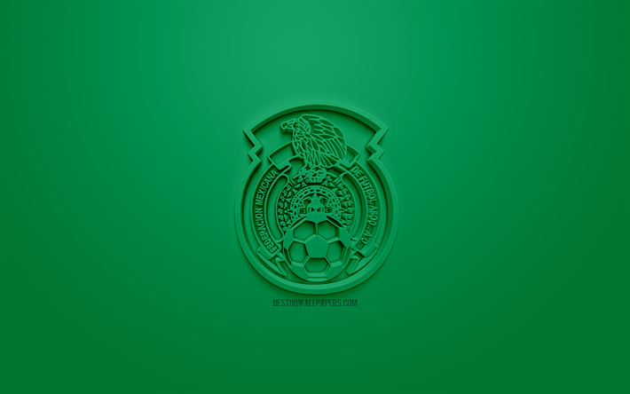 Mexikos herrlandslag i fotboll, kreativa 3D-logotyp, gr&#246;n bakgrund, 3d-emblem, Mexiko, CONCACAF, 3d-konst, fotboll, snygg 3d-logo