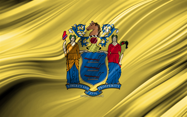 4k, New Jersey flag, american states, 3D waves, USA, Flag of New Jersey, United States of America, New Jersey, administrative districts, New Jersey 3D flag, States of the United States