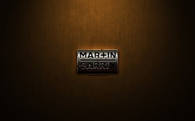 Martin Garrix glitter logo, m&#252;zik yıldızları, adı, logo, yaratıcı, Bronz metal arka plan, Martin Garrix logo, marka, Martin Garrix