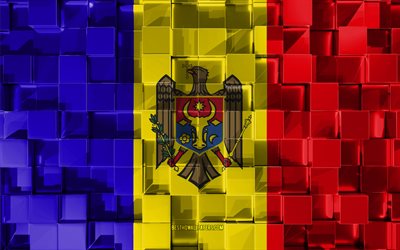 Bandera de Moldavia, indicador 3d, 3d cubos de textura, las Banderas de los pa&#237;ses Europeos, la rep&#250;blica de Moldova en 3d de la bandera, arte 3d, Moldova, de Europa, de textura en 3d