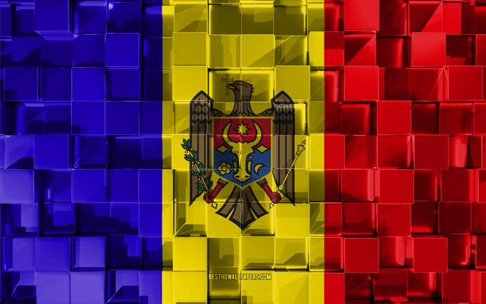Lipun Moldovan, 3d-lippu, 3d kuutiot rakenne, Liput Euroopan maiden, Moldovan 3d flag, 3d art, Moldova, Euroopassa, 3d-rakenne
