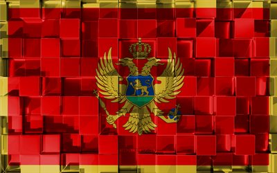 Flag of Montenegro, 3d flag, 3d cubes texture, Flags of European countries, Montenegro 3d flag, 3d art, Montenegro, Europe, 3d texture