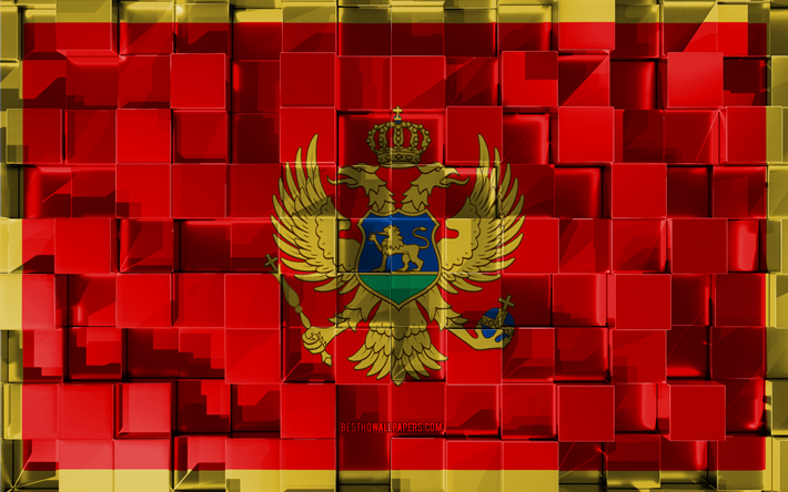 flagge von montenegro, 3d flag, 3d-w&#252;rfel-textur, flaggen der europ&#228;ischen l&#228;nder, montenegro, 3d-kunst, europe, 3d-textur