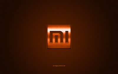 Xiaomi logo, orange brillant logo, Xiaomi embl&#232;me m&#233;tallique, fond d&#39;&#233;cran pour Xiaomi smartphones, orange en fibre de carbone texture, Xiaomi, marques, art cr&#233;atif