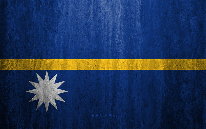 Flag of Nauru, 4k, stone background, grunge flag, Oceania, Nauru flag, grunge art, national symbols, Nauru, stone texture
