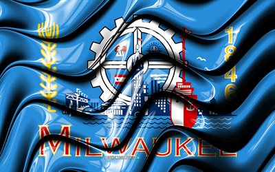 Milwaukee flag, 4k, United States cities, Wisconsin, 3D art, Flag of Milwaukee, USA, City of Milwaukee, american cities, Milwaukee 3D flag, US cities, Milwaukee