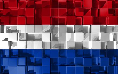 Flag of Netherlands, 3d flag, 3d cubes texture, Flags of European countries, Netherlands 3d flag, 3d art, Netherlands, Europe, 3d texture