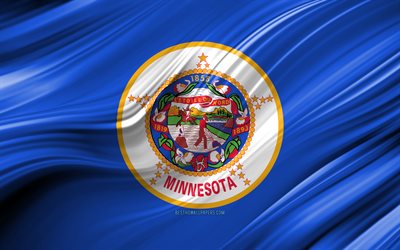 4k, Minnesota flagga, usa, 3D-v&#229;gor, USA, Flagga av Minnesota, F&#246;renta Staterna, Minnesota, administrativa distrikt, Minnesota 3D-flagga, Stater i Usa