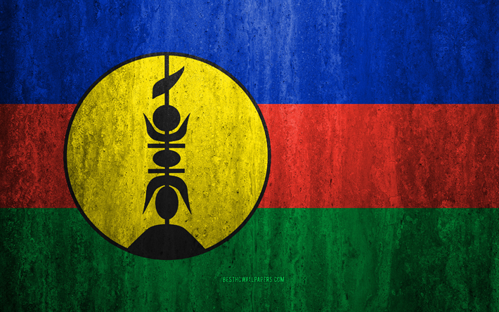 Flag of New Caledonia, 4k, stone background, grunge flag, Oceania, New Caledonia flag, grunge art, national symbols, New Caledonia, stone texture