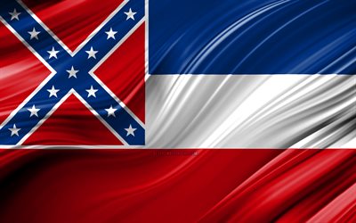 4k, Mississippi lippu, amerikan valtioiden, 3D-aallot, USA, Lipun Mississippi, Yhdysvallat, Mississippi, hallintoalueet, Mississippi 3D flag, Yhdysvaltojen