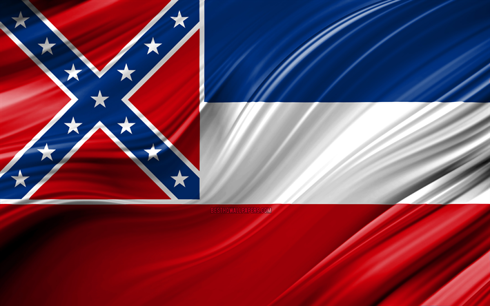 4k, Mississippi flag, american states, 3D waves, USA, Flag of Mississippi, United States of America, Mississippi, administrative districts, Mississippi 3D flag, States of the United States