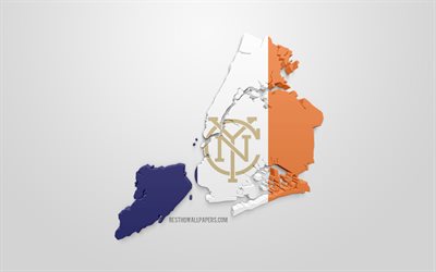 New York karta siluett, 3d-flagga i New York City, 3d-konst, New York City 3d-flagga, New York, Usa, Flaggan i New York City, geografi, New York 3d-karta siluett