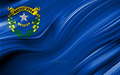 4k, Nevada flagga, usa, 3D-v&#229;gor, USA, Flag i Nevada, F&#246;renta Staterna, Nevada, administrativa distrikt, Nevada 3D-flagga, Stater i Usa