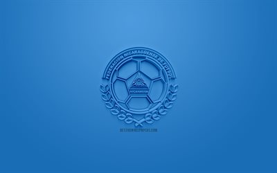 Nikaragua Milli Futbol Takımı, yaratıcı 3D logosu, mavi arka plan, 3d amblem, Nikaragua, AFC, 3d sanat, futbol, 3d logo şık