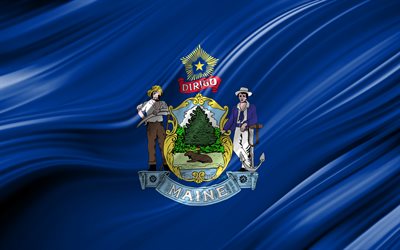 4k, Maine flag, american states, 3D waves, USA, Flag of Maine, United States of America, Maine, administrative districts, Maine 3D flag, States of the United States