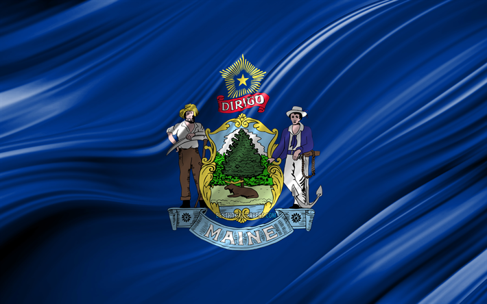 4k, Maine flagga, usa, 3D-v&#229;gor, USA, Flagga av Maine, F&#246;renta Staterna, Maine, administrativa distrikt, Maine 3D-flagga, Stater i Usa