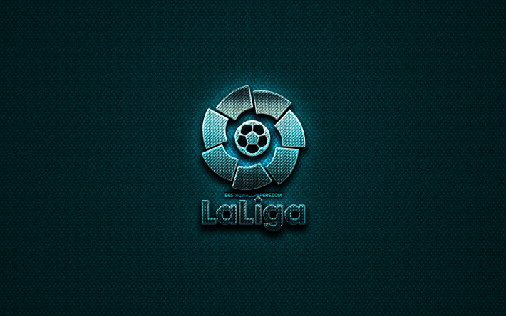 LaLiga logo glitter, creative, La Liga, blu, metallo, sfondo, LaLiga logo, campionati di calcio, LaLiga